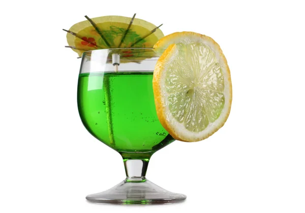 Glasgefäße Mit Grünen Cocktails Auf Dem Tisch — Stockfoto