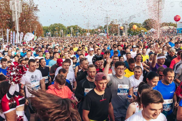 Wrzesień 15, 2018 Mińsk Białoruś Półmaraton Mińsk 2019 Bieg w mieście — Zdjęcie stockowe