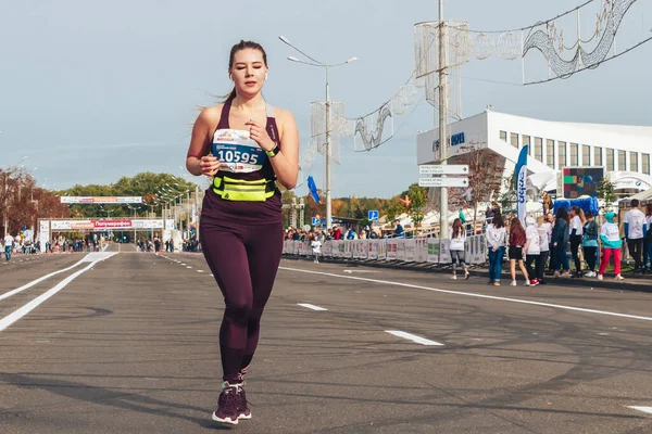 Wrzesień 15, 2018 Mińsk Białoruś Półmaraton Mińsk 2019 Bieg w mieście — Zdjęcie stockowe