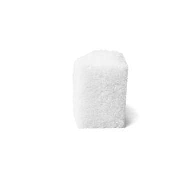 Single sugar lump with sugar crumbs isolated of white