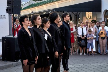 May 25, 2019 Minsk Belarus Performance by French theater, Street Theater Festival in Minsk