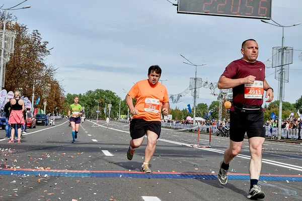 Setembro 2019 Minsk Belarus Uma Corrida Maratona Qual Três Mulheres — Fotografia de Stock