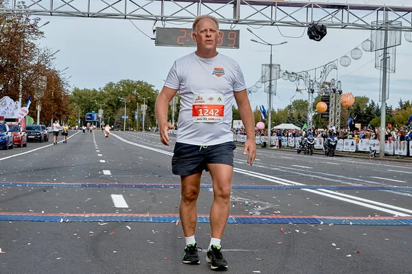 Septiembre 2019 Minsk Bielorrusia Una Carrera Maratónica Que Participante Maduro — Foto de Stock