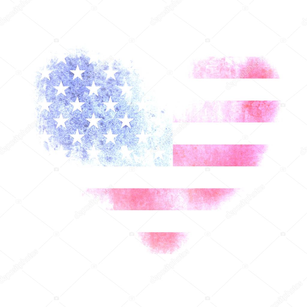 The USA flag in the form of a heart