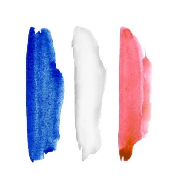 水彩颜料 法国国旗的抽象手绘背景纹理 — 图库照片