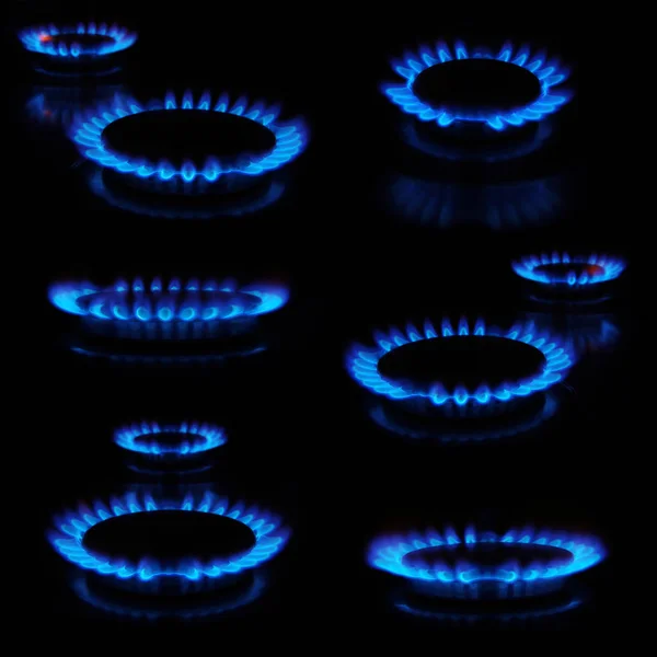 Estufa Gas Azul Sobre Fondo Oscuro Con Iluminación Llamas —  Fotos de Stock