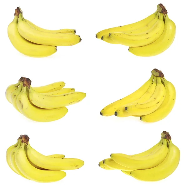 Set Van Gele Bananenvruchten Een Witte Achtergrond — Stockfoto