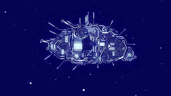 robot brain with sparkling circuits