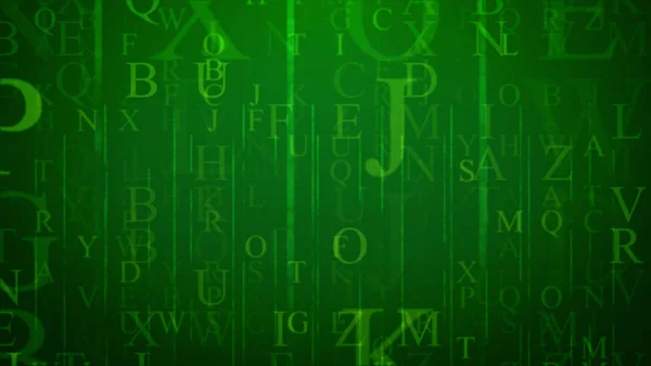 3d illustration of whirling letters of English alphabet on green cyberspace