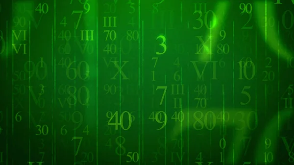 futuristic 3d illustration of glowing digits on green holographic cyberspace