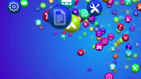 3d rendering of colorful social media news balls rotating on blue background