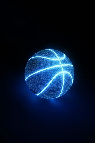 3D vykreslování kreativního basketbalu se zářícími neonovými švy — Stock fotografie