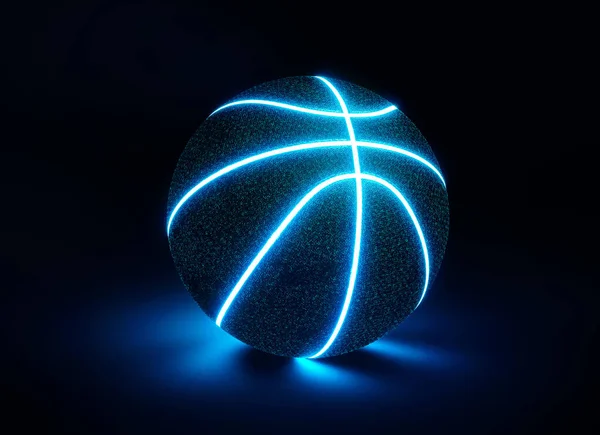 3d Renderowanie kreatywnej koszykówki z świecącymi szwami neonowymi — Zdjęcie stockowe