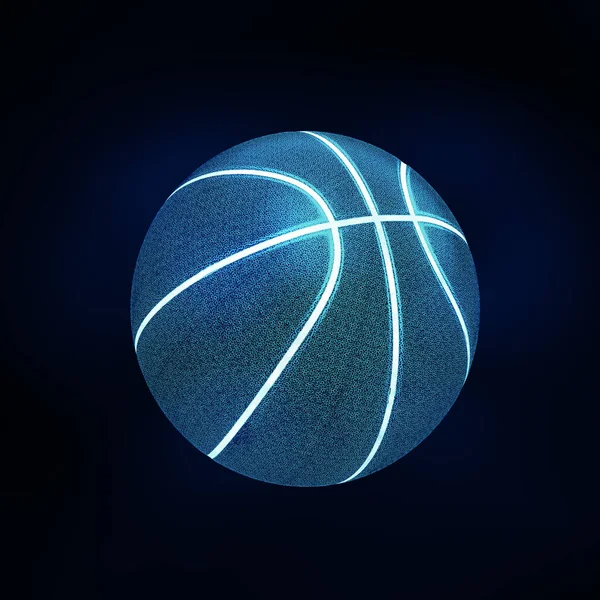 Redare 3D a unui singur baschet albastru neon cu glo albastru strălucitor — Fotografie, imagine de stoc