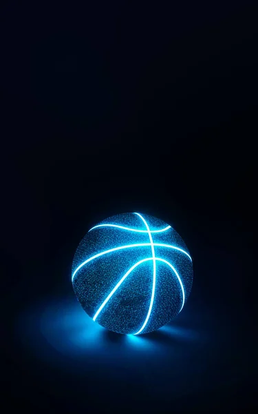 Rendering 3D della pallacanestro creativo con cuciture al neon luminose — Foto Stock