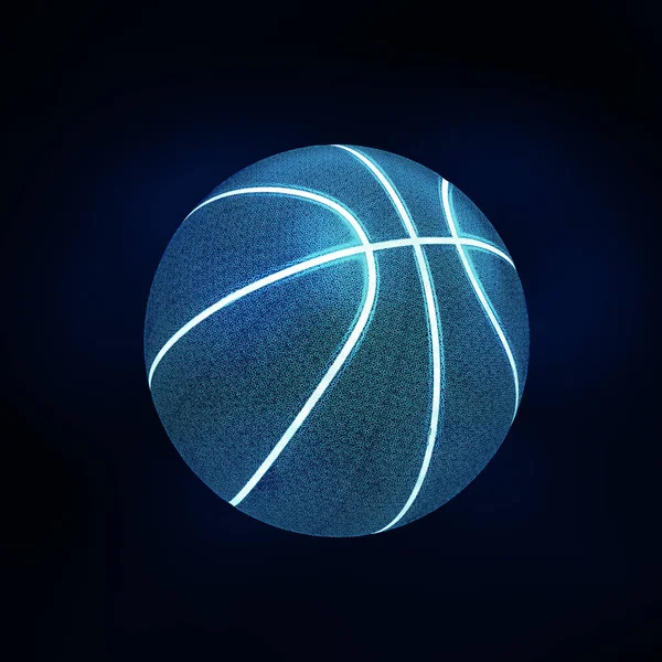 3d weergave van enkele neon blauwe basketbal met fel blauwe glo — Stockfoto