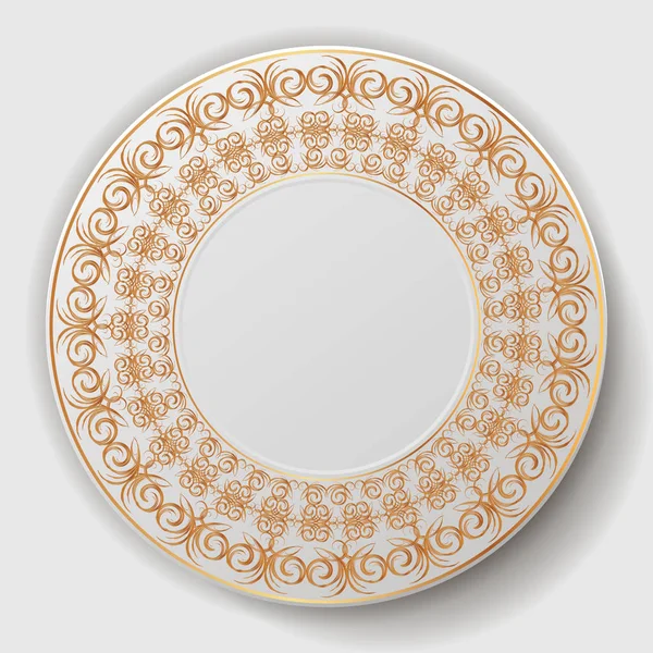 Декоративная Тарелка Тарелка Золотым Орнаментом Векторная Иллюстрация — стоковый вектор