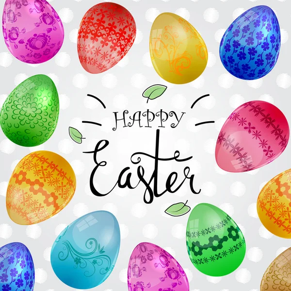Easter Eggs Composition Hand Drawn Black Inscription Easter Banner Background — Stock Vector