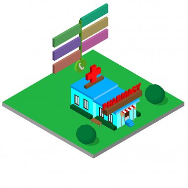 tıbbi kavramı. Sağlık hizmetleri online sipariş. İlaç dağıtım evde. Vektör isometry.