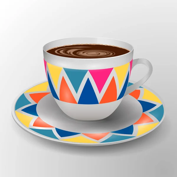 Beautiful Cup Coffee Decorated Modern Geometric Pattern — Stock Vector