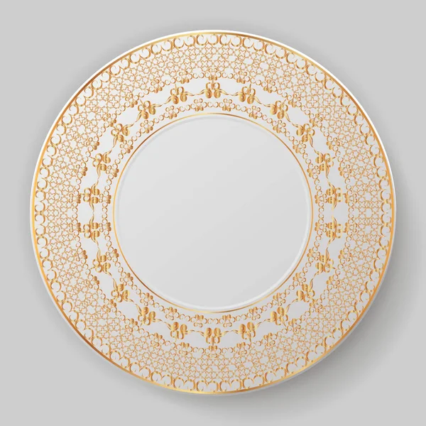 Decorative Plate Plate Gold Ornament Vector Illustration — Stock Vector