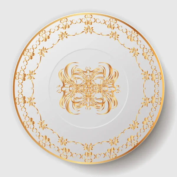 Decorative Plate Plate Gold Ornament Vector Illustration — Stock Vector