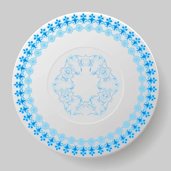 Bel Piatto Decorato Con Ornamento Blu — Vettoriale Stock