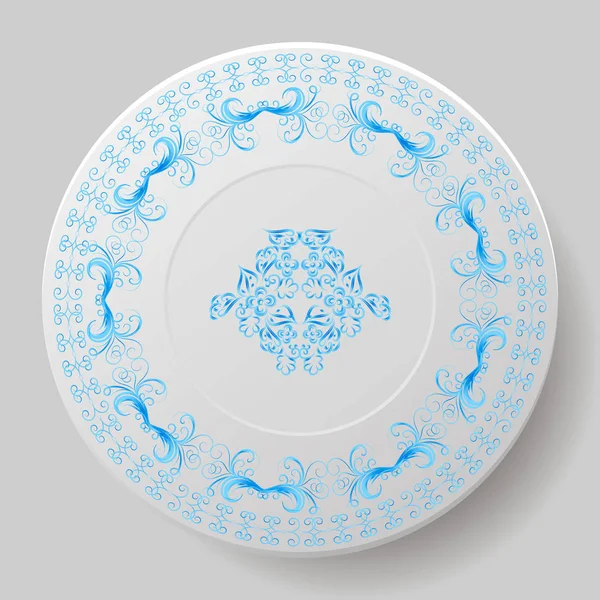 Hermoso Plato Decorado Con Adorno Azul — Archivo Imágenes Vectoriales