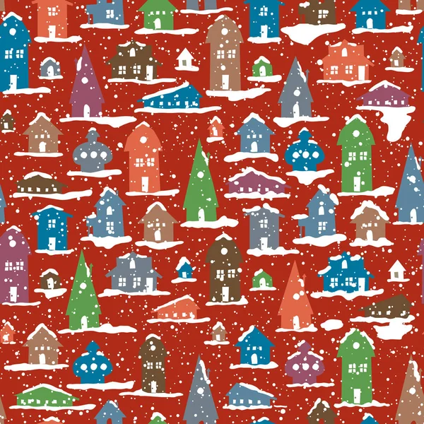 Seamless pattern of snowy village — Stock Vector