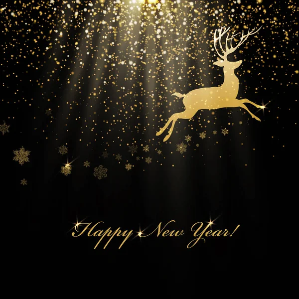 Christmas deer and golden lights. — Stock Vector