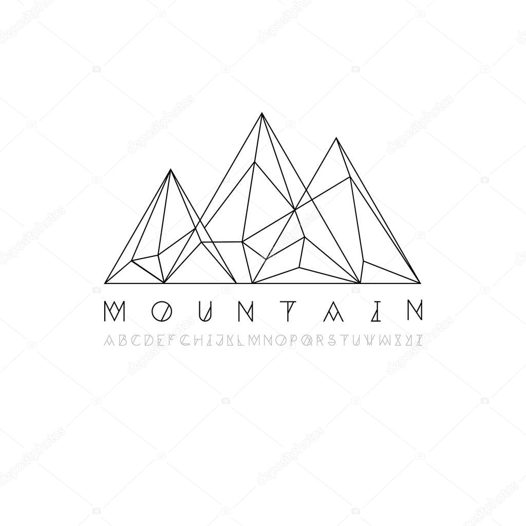 Mountain line logo, linear pictogram, vector illustration