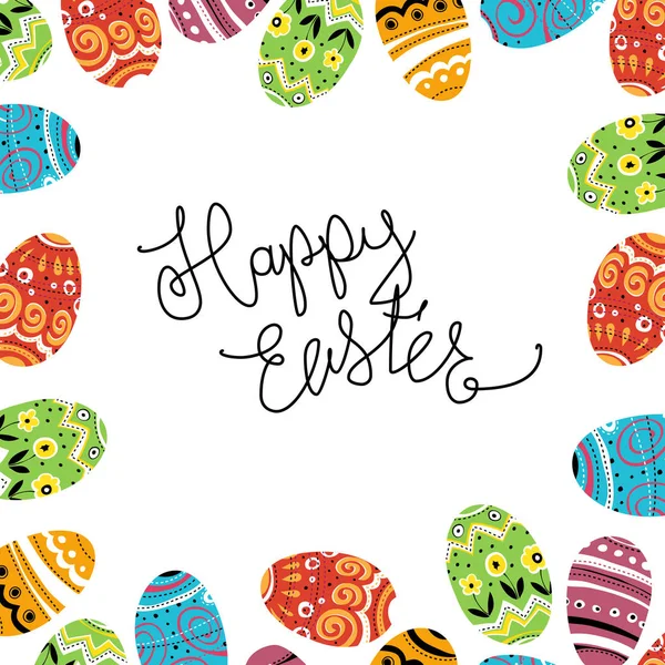 Joyeuse carte de vœux de Pâques avec oeufs — Image vectorielle