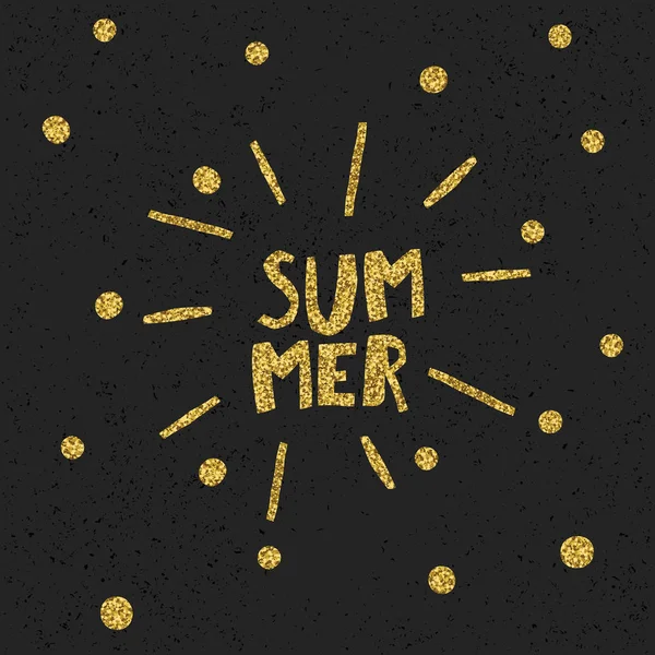 Golden glitter rays with letters summer — Stock Vector