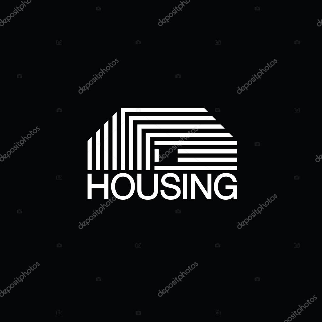 Mono line house logo on black background, vector, illustration