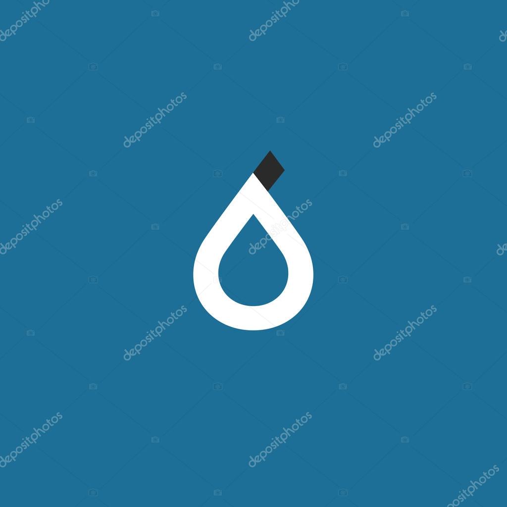 Mono line water drop logo on blue background