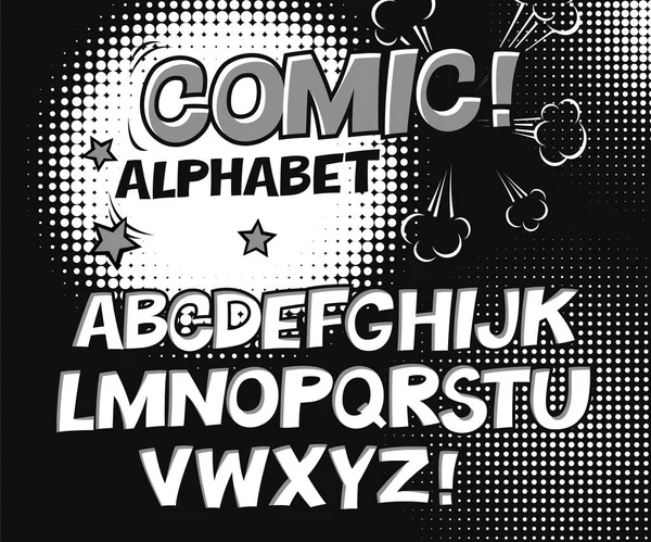 Komiks retro alfabet czarno-białe. — Wektor stockowy