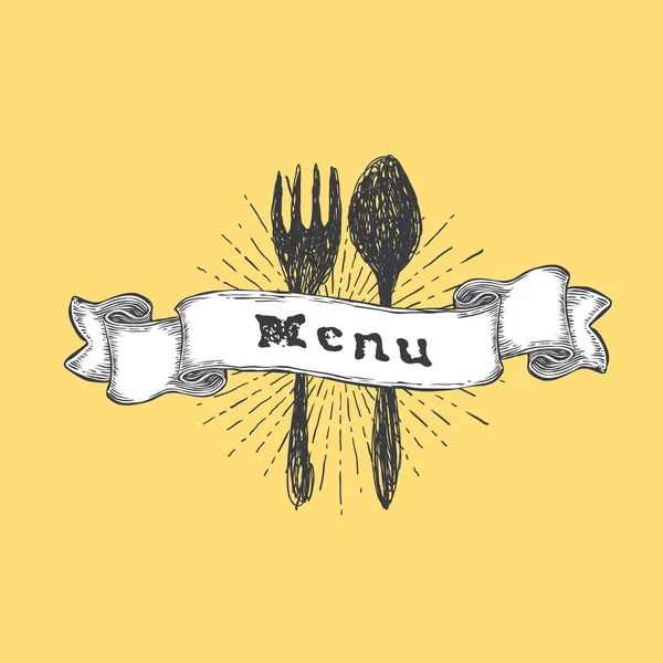 Tenedor y cuchara con cinta vintage — Vector de stock