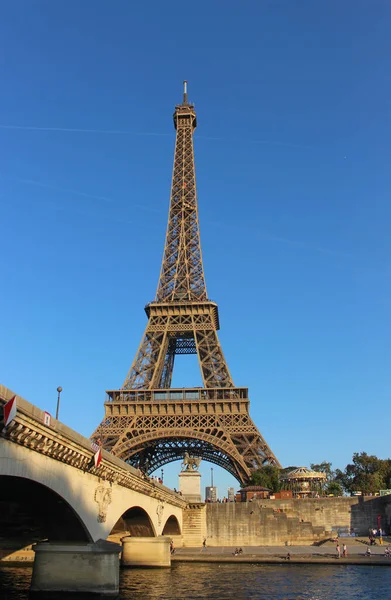 Vista Pôr Sol Torre Eiffel Partir Seine — Fotografia de Stock