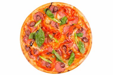 Pizza beyazda izole.