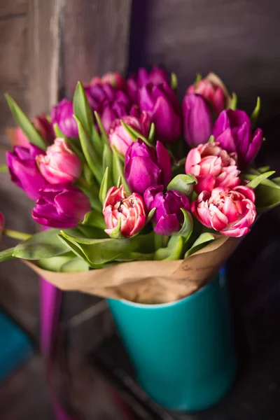 Bouquet with fresh tulips — Stock Photo, Image
