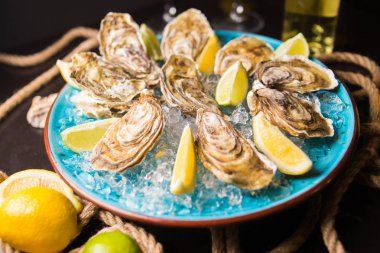 İstiridye buz ve limon ile