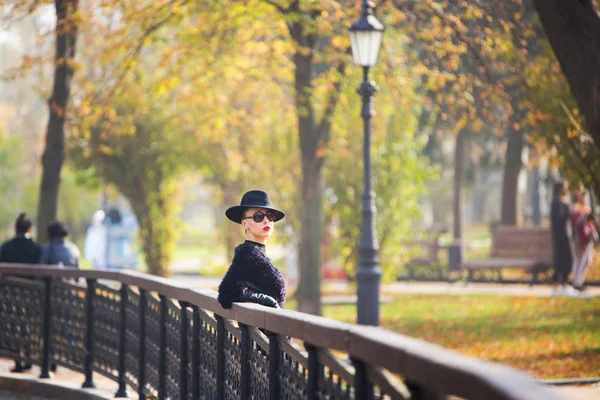 Elegantní žena v podzimním parku — Stock fotografie