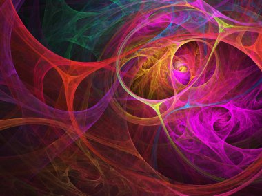 renkli soyut yuvarlak eğrileri ve çizgileri siyah arka plan üzerine