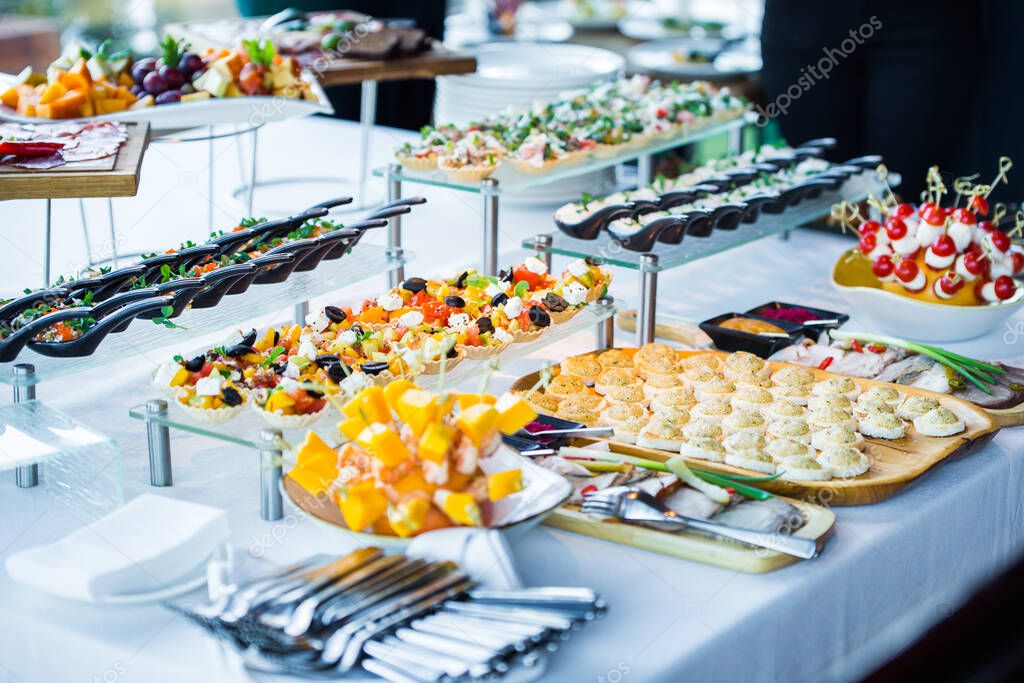 event catering inside-banquet table with a variety of snacks
