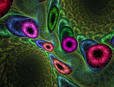 renkli soyut yuvarlak eğrileri ve çizgileri siyah arka plan üzerine