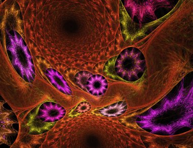 renkli soyut yuvarlak eğrileri ve çizgileri siyah arka plan üzerine