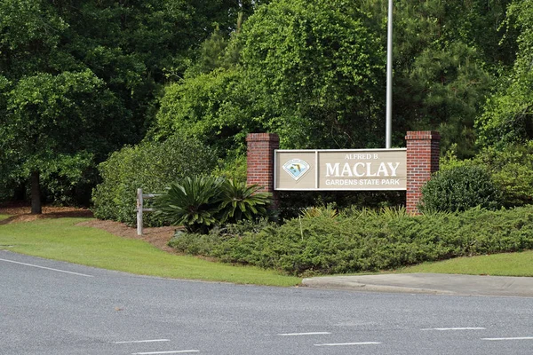 Alfred B. Maclay Gardens State Park Sign on a Sunny Spring Day Stock Photo