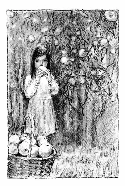 苹果花园里的女孩 — 图库照片