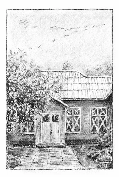 Casa velha no jardim — Fotografia de Stock