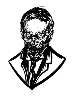 Bir zombi, siyah ve beyaz vektör çizim zombinin kızgın faceface.